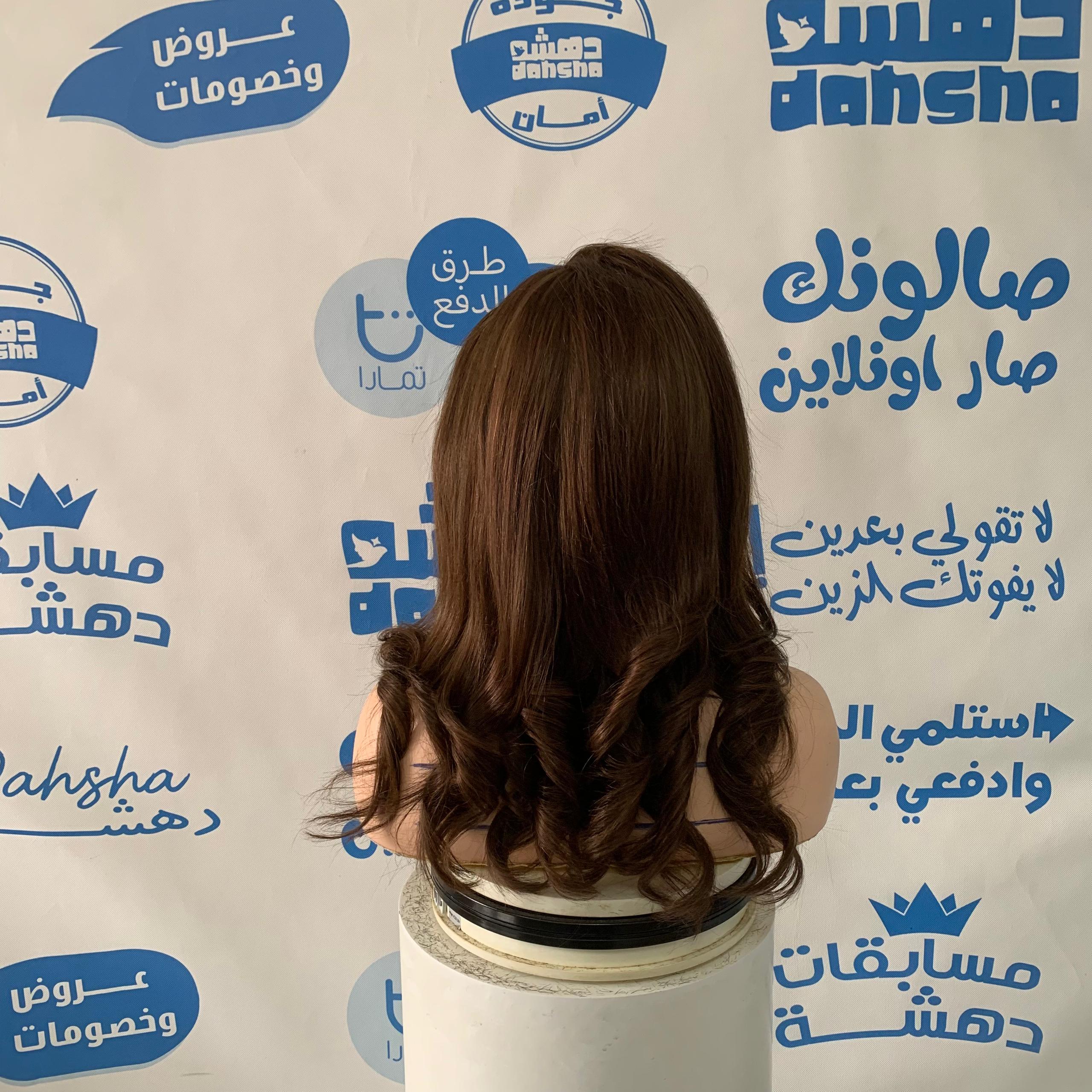 باروكة شعر طبيعي طول 16 انش بقصه جانبيه باللون البني الكستنائي