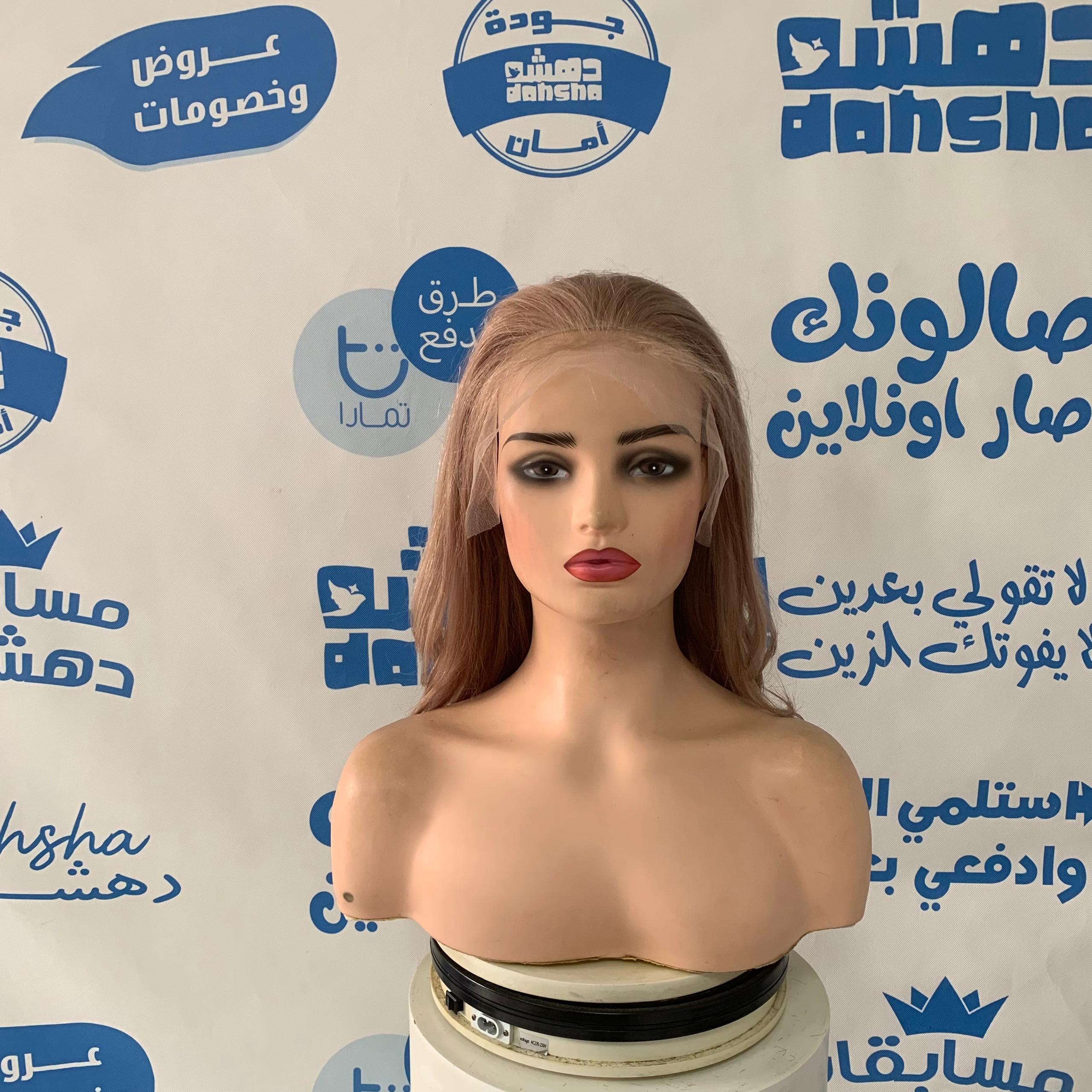 باروكة شعر طبيعي طول 24 انش باللون البني الرمادي
